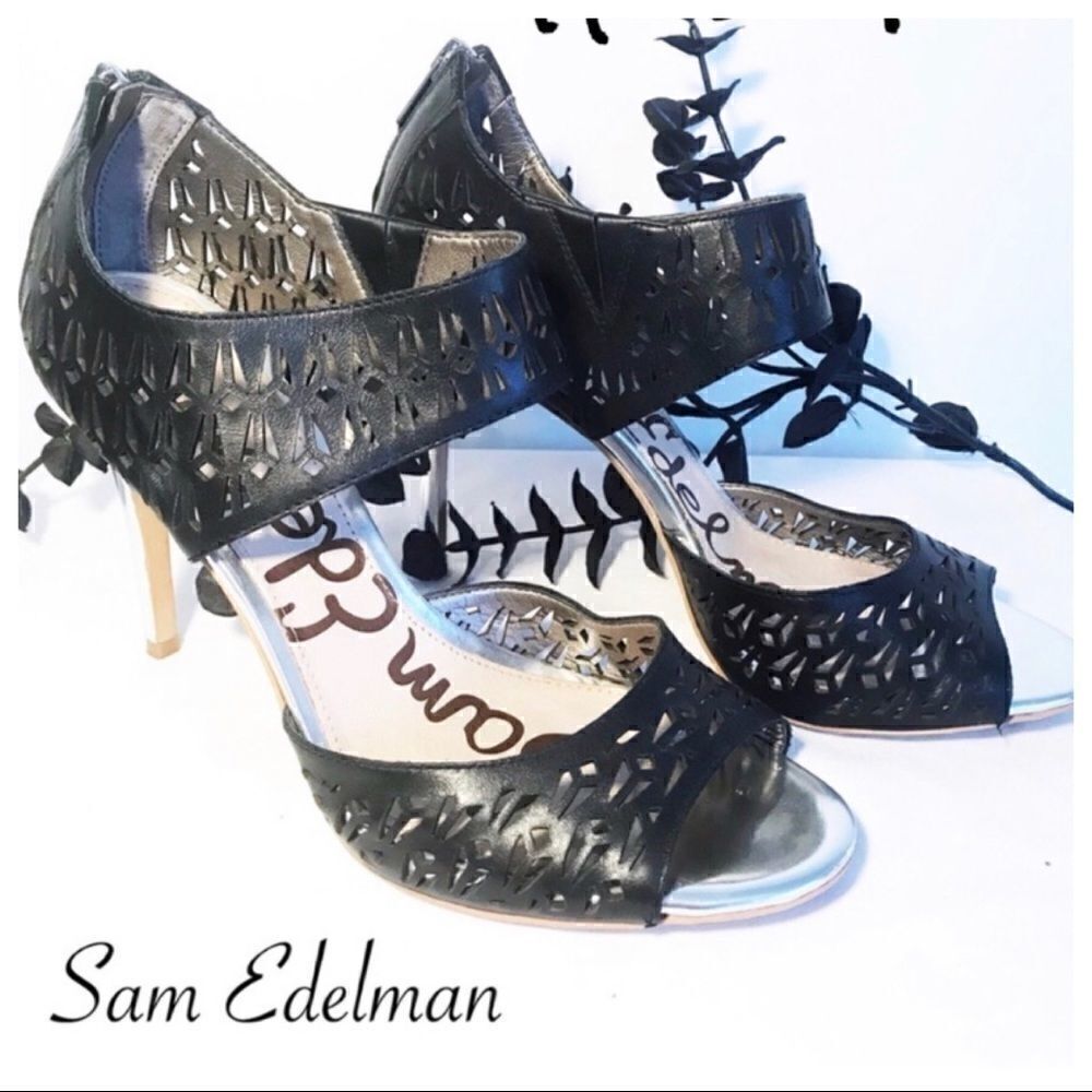 Sam Edelman Black Leather Laser Cut Heels (9.5)
